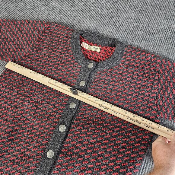 Vintage L.L.Bean Sweater Womens Large Gray Red Wool Cardigan Made in Norway 90s - Picture 7 of 12